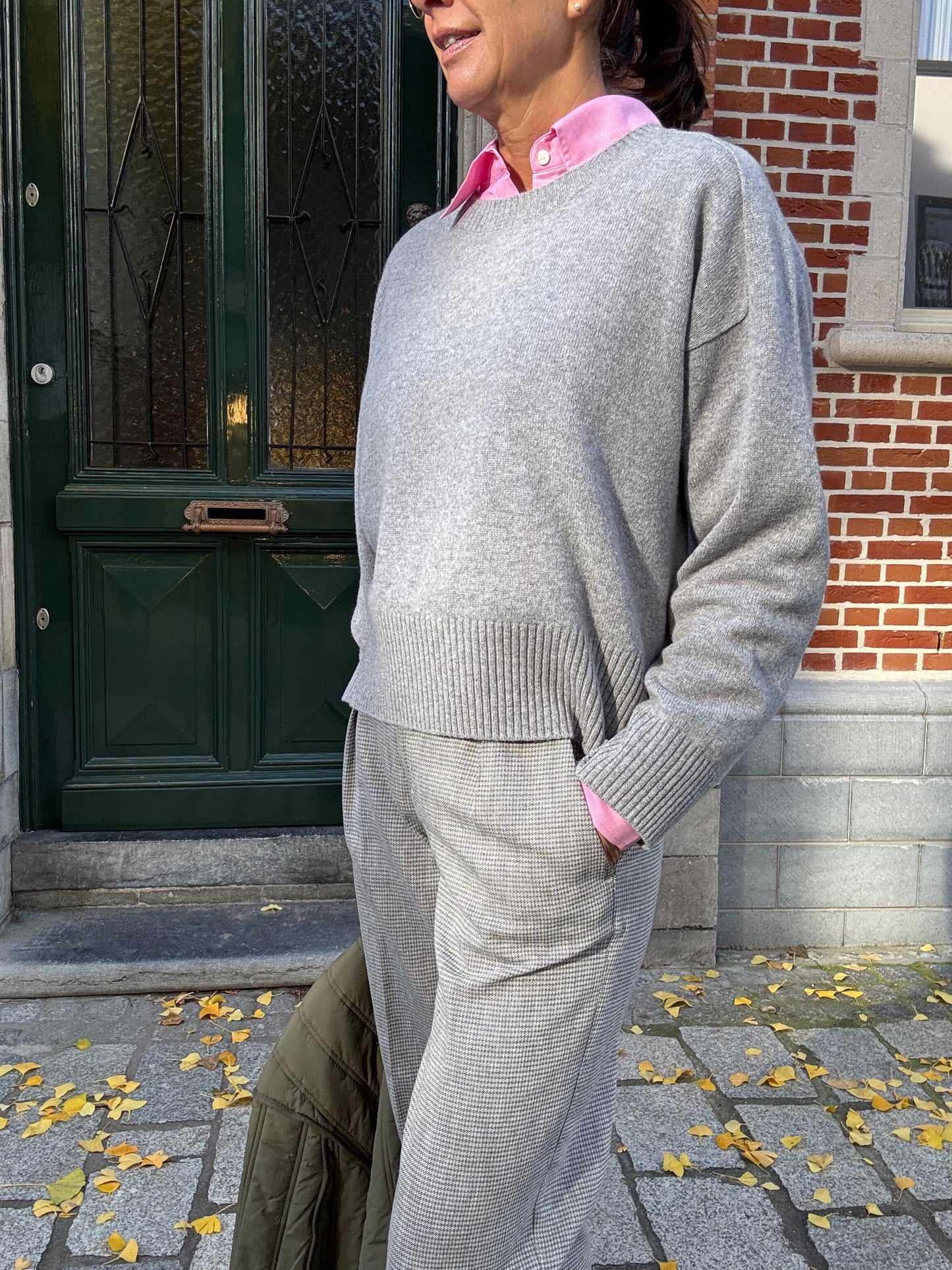 Closed Pull Ronde Hals Light Grey Melange