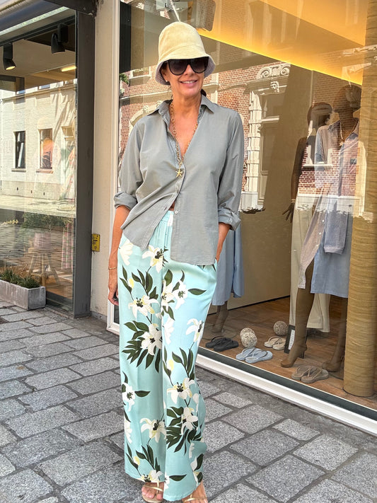OUTLET 19.70 Broek Bloemenprint Muntgroen