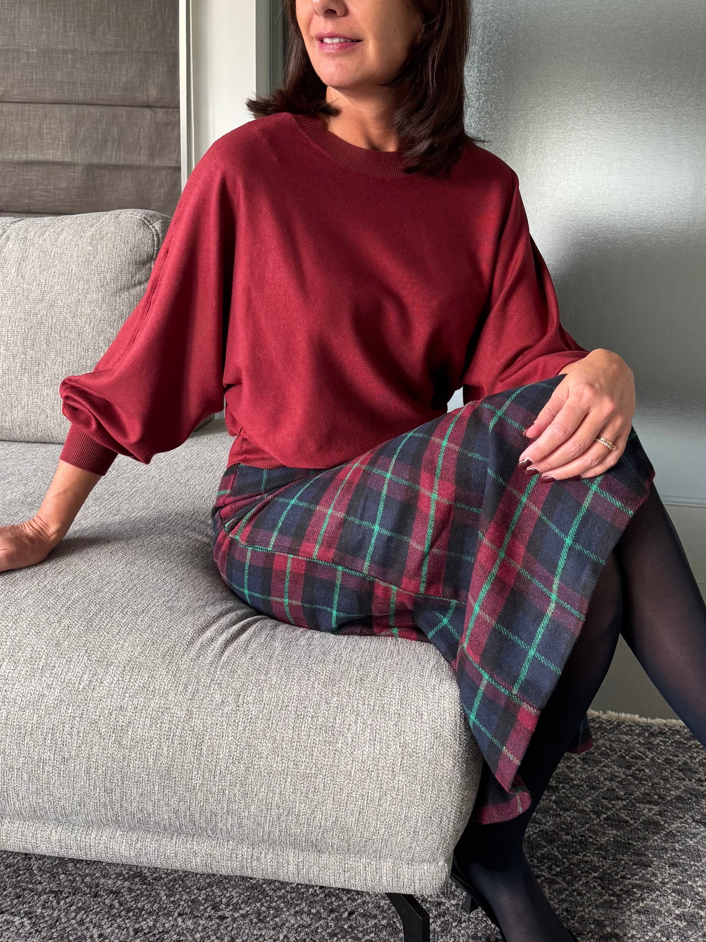 OUTLET Liv The Label Rok Midi Drew Burgundy/Blue Check