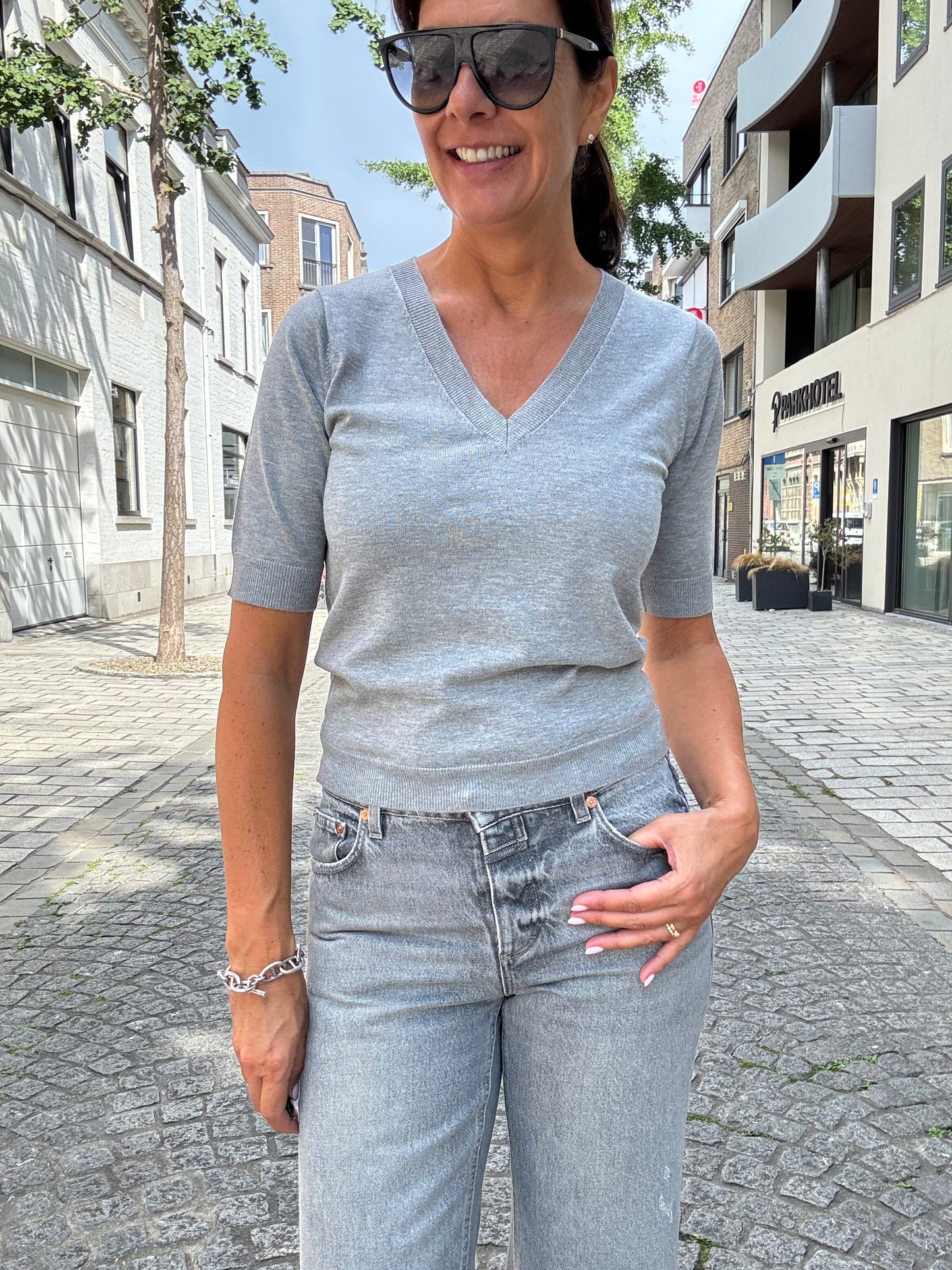 Minus Pull V-Nek Light Grey Melange