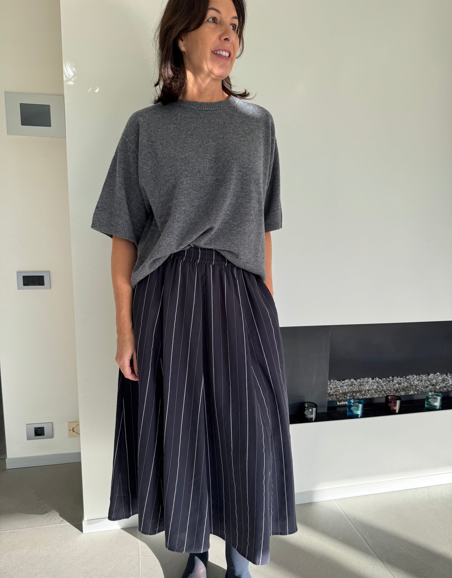 Rue de Tokyo Rok Pilar Striped Tencel Dark Navy Stripe