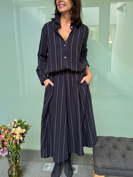 Rue de Tokyo Bloes Seira Striped Tencel Dark Navy Stripe