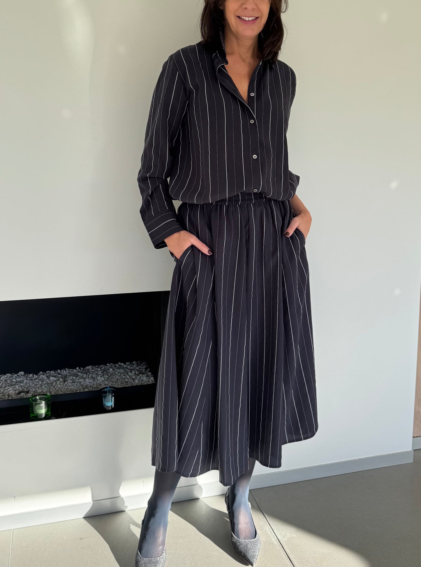 Rue de Tokyo Rok Pilar Striped Tencel Dark Navy Stripe