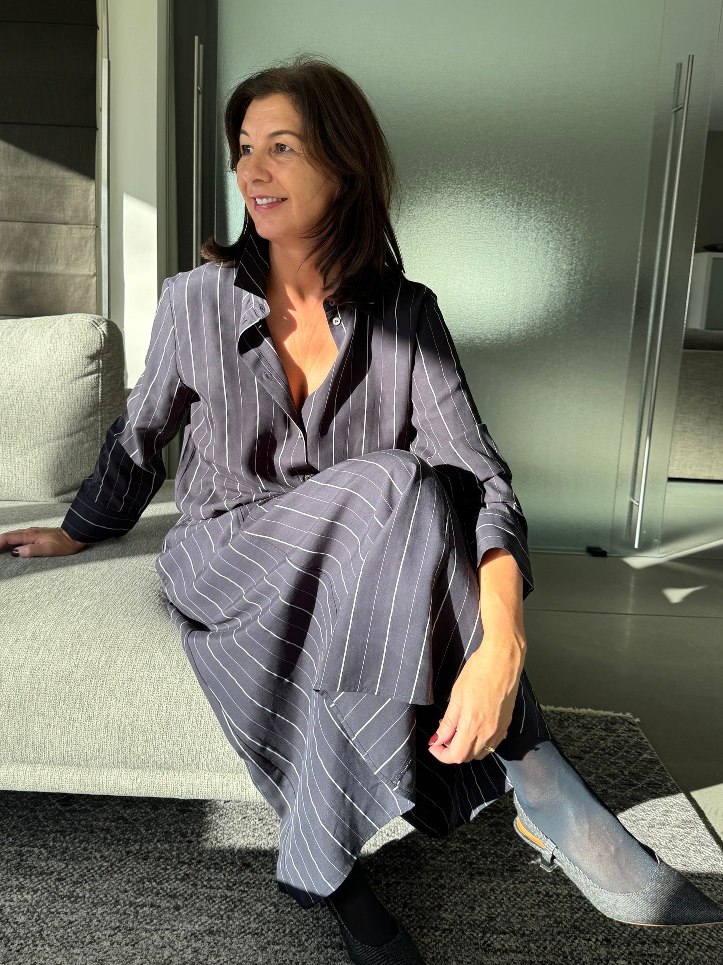 Rue de Tokyo Rok Pilar Striped Tencel Dark Navy Stripe