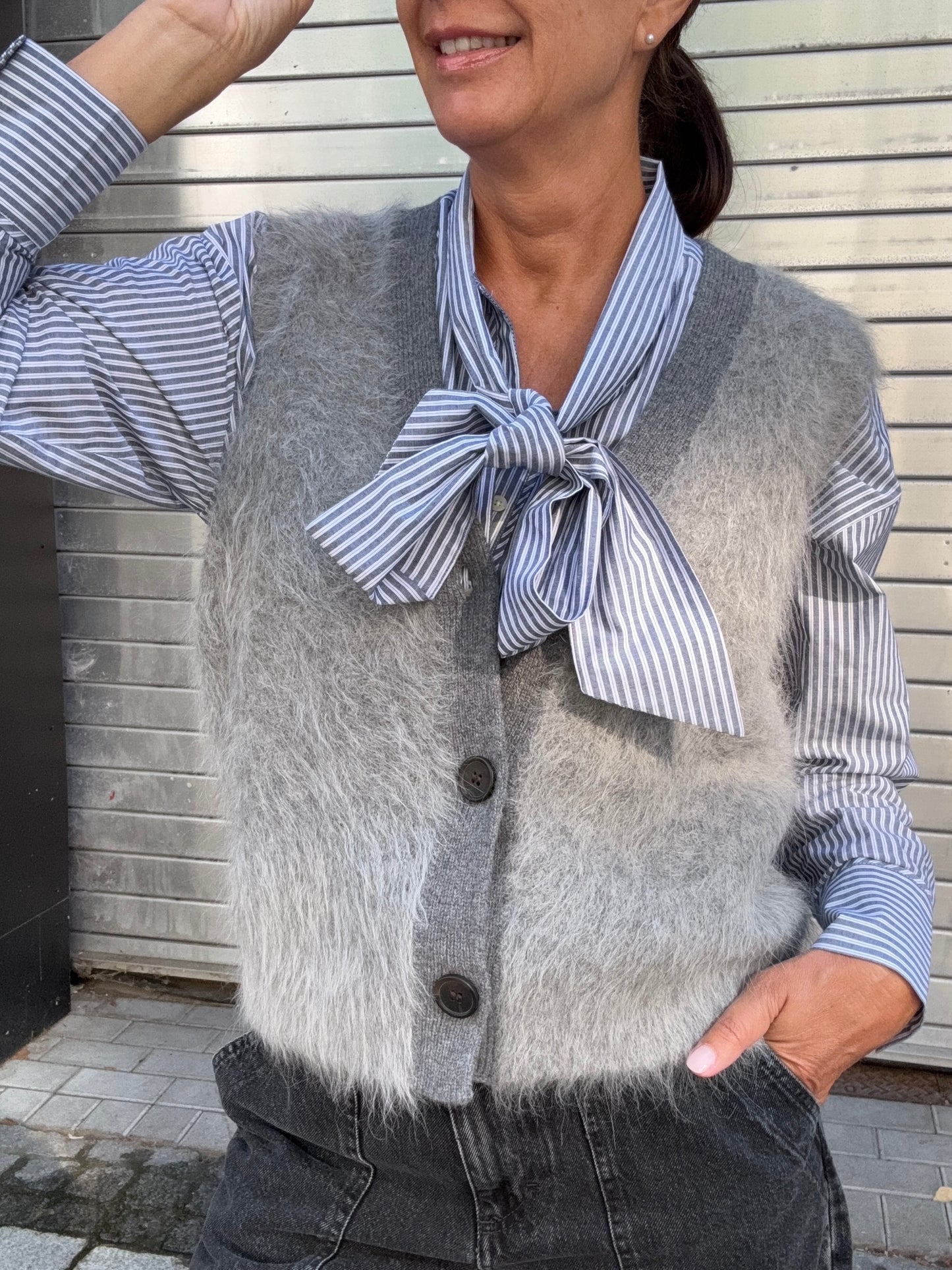 Zengghi Cardigan Mouwloos Alpacca Grey Melange