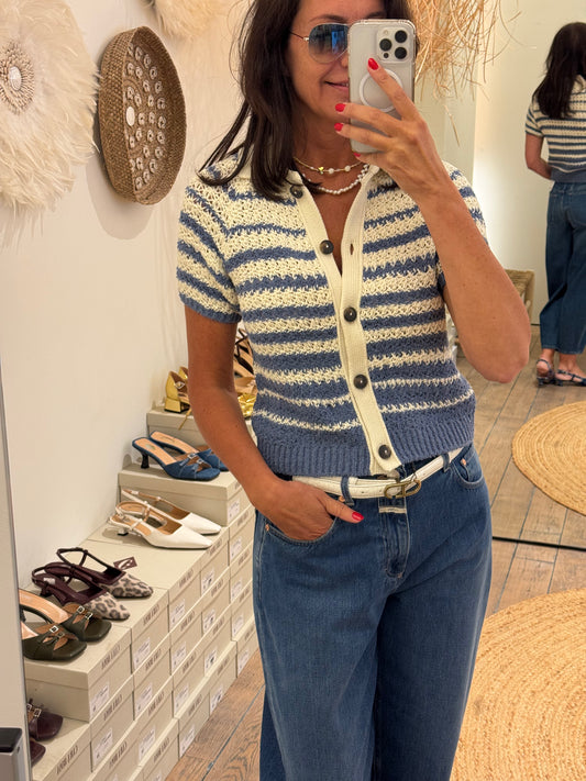 Closed Polo-Cardigan Gestreept Bio-Katoen Stone Blue