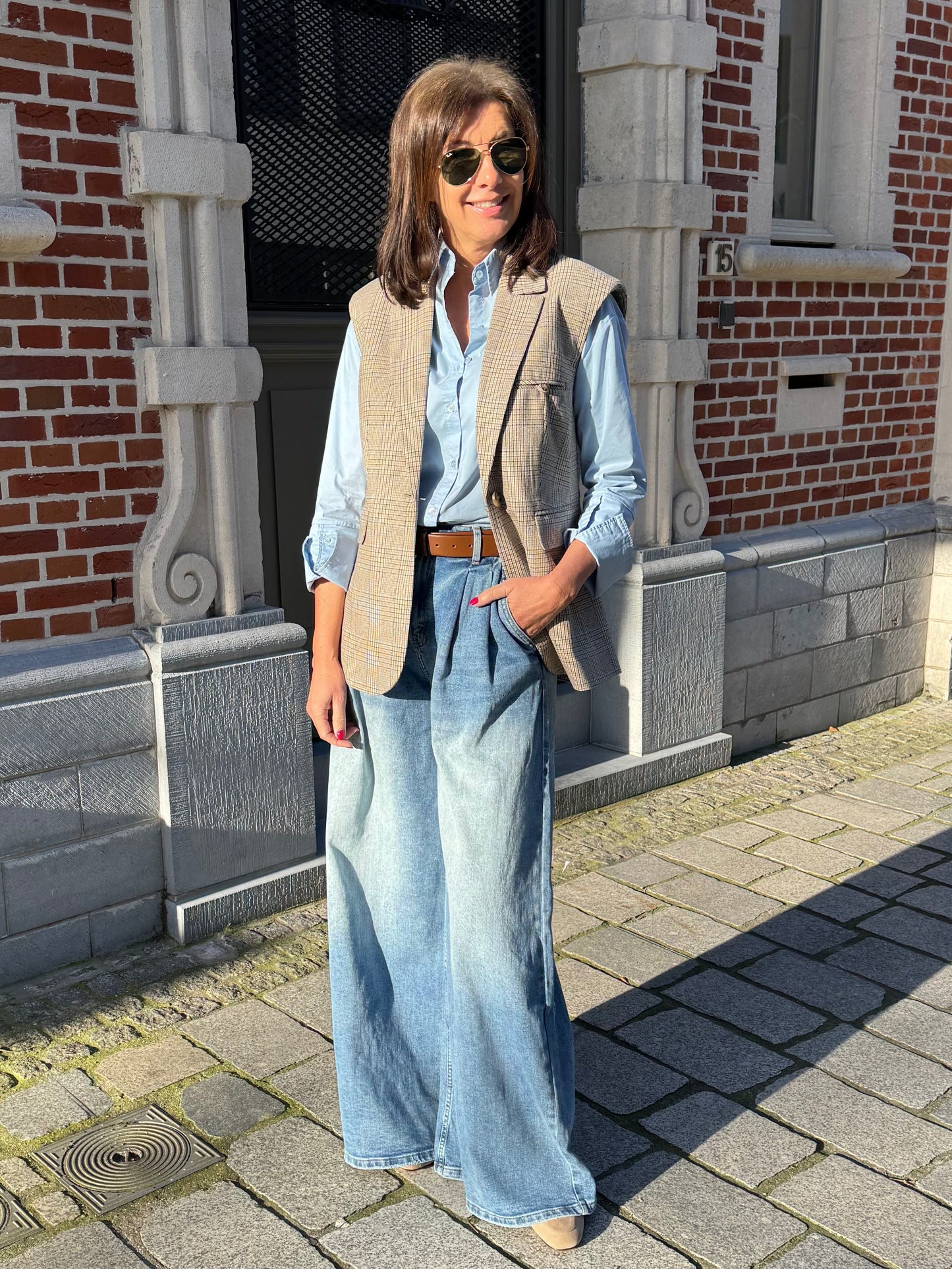 Janice Mouwloze Blazer Marvin Beige Check