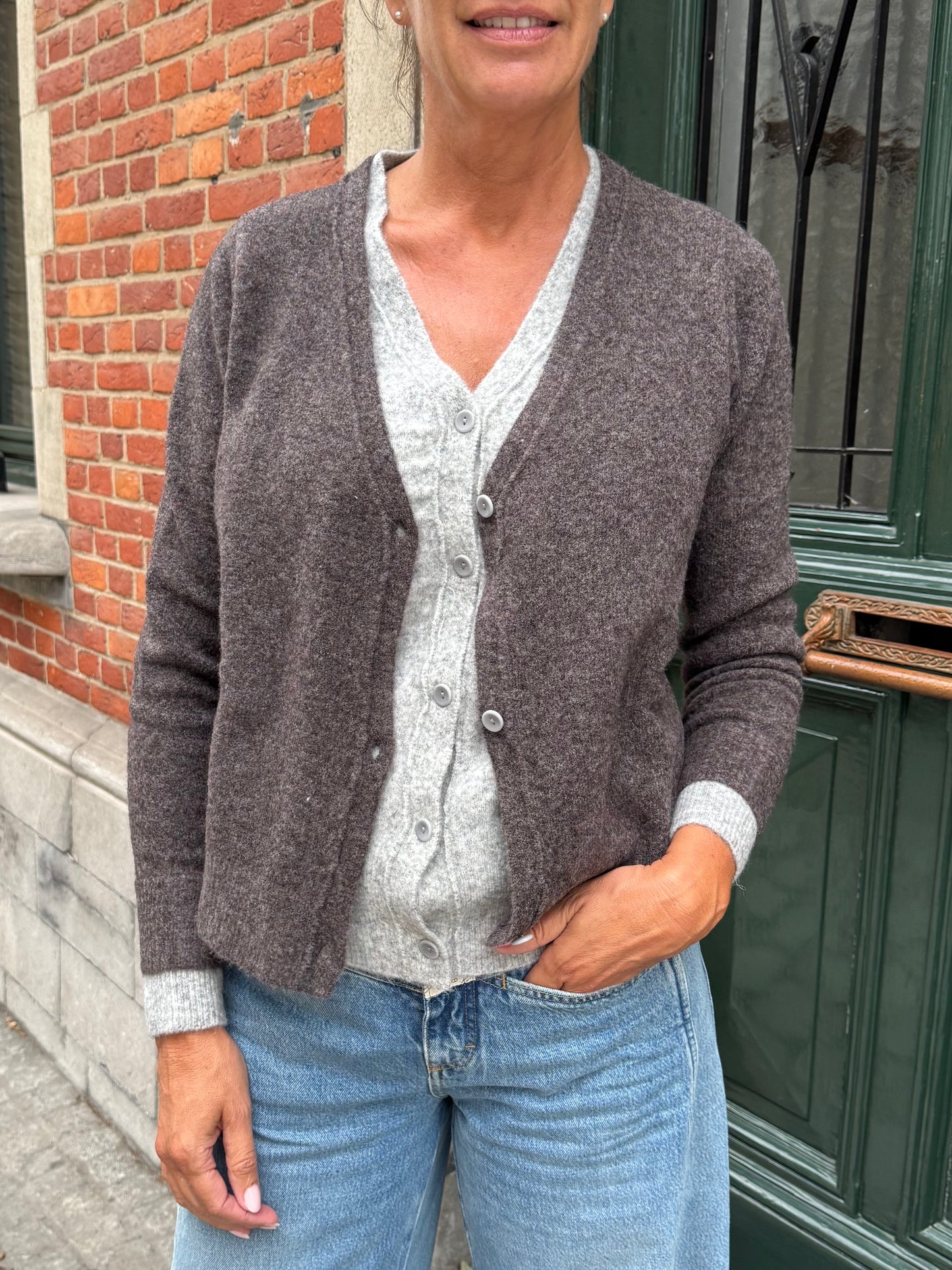 JCSophie Cardigan Pernille Donker Bruin / Grijs