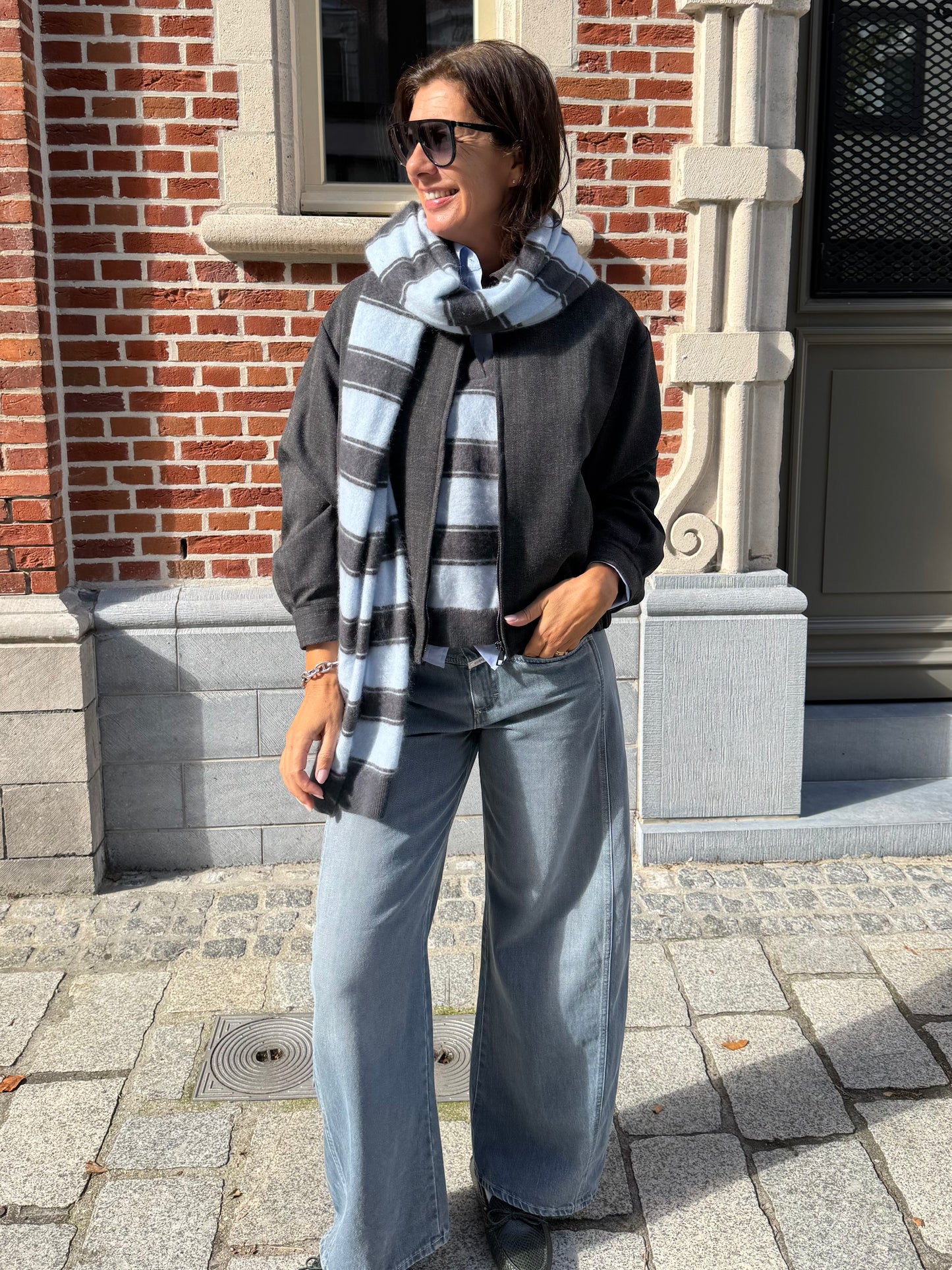 Janice Sjaal Santos Brushed Merinos Blue Stripes