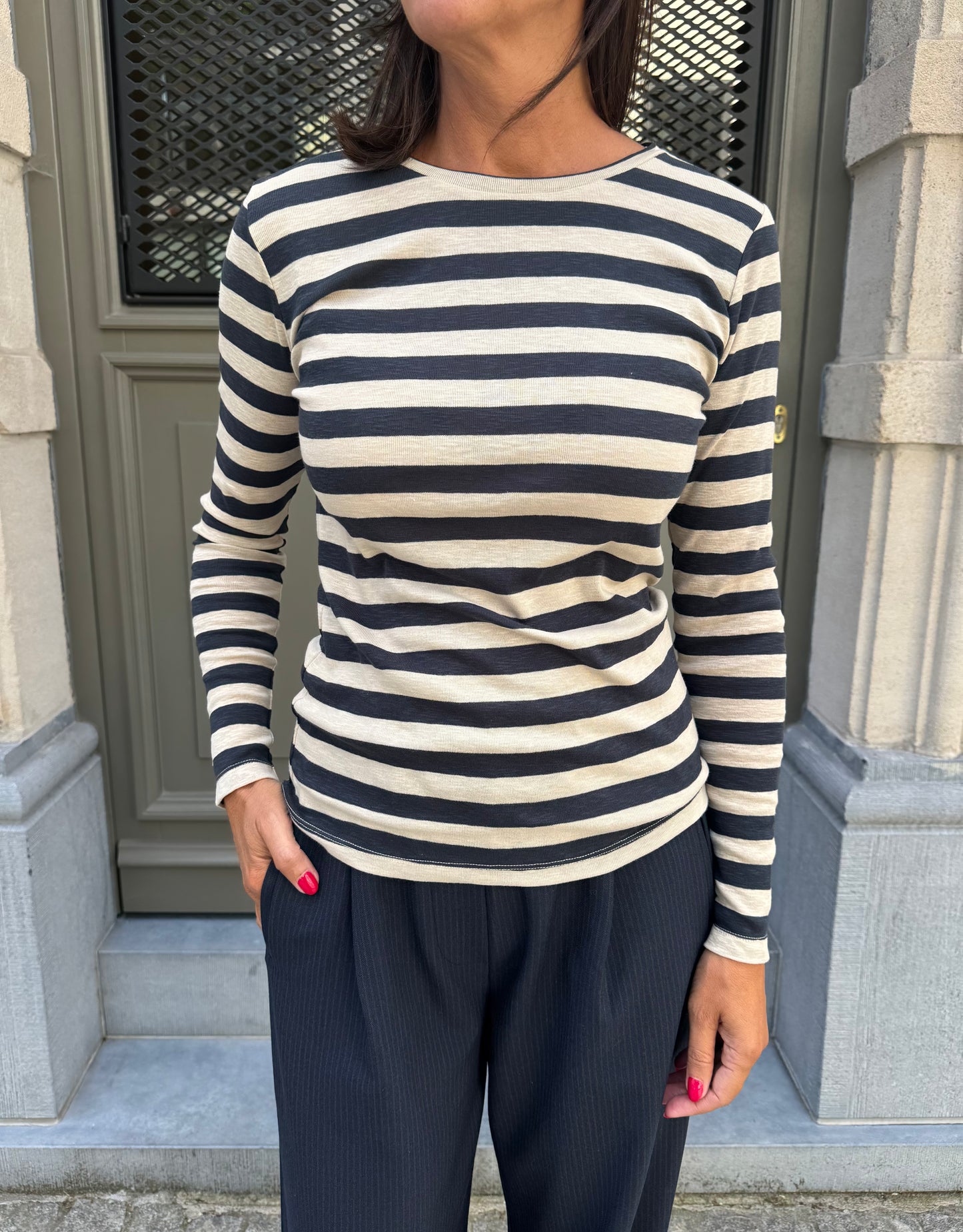 By-Bar T-shirt Basic Is Big Stripe Chalk