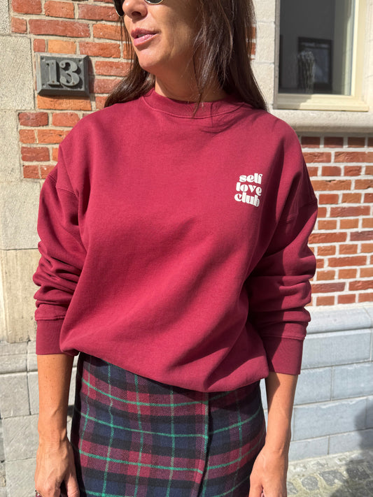 Liv The Label Sweater Self Love Club Burgundy (ecru print)