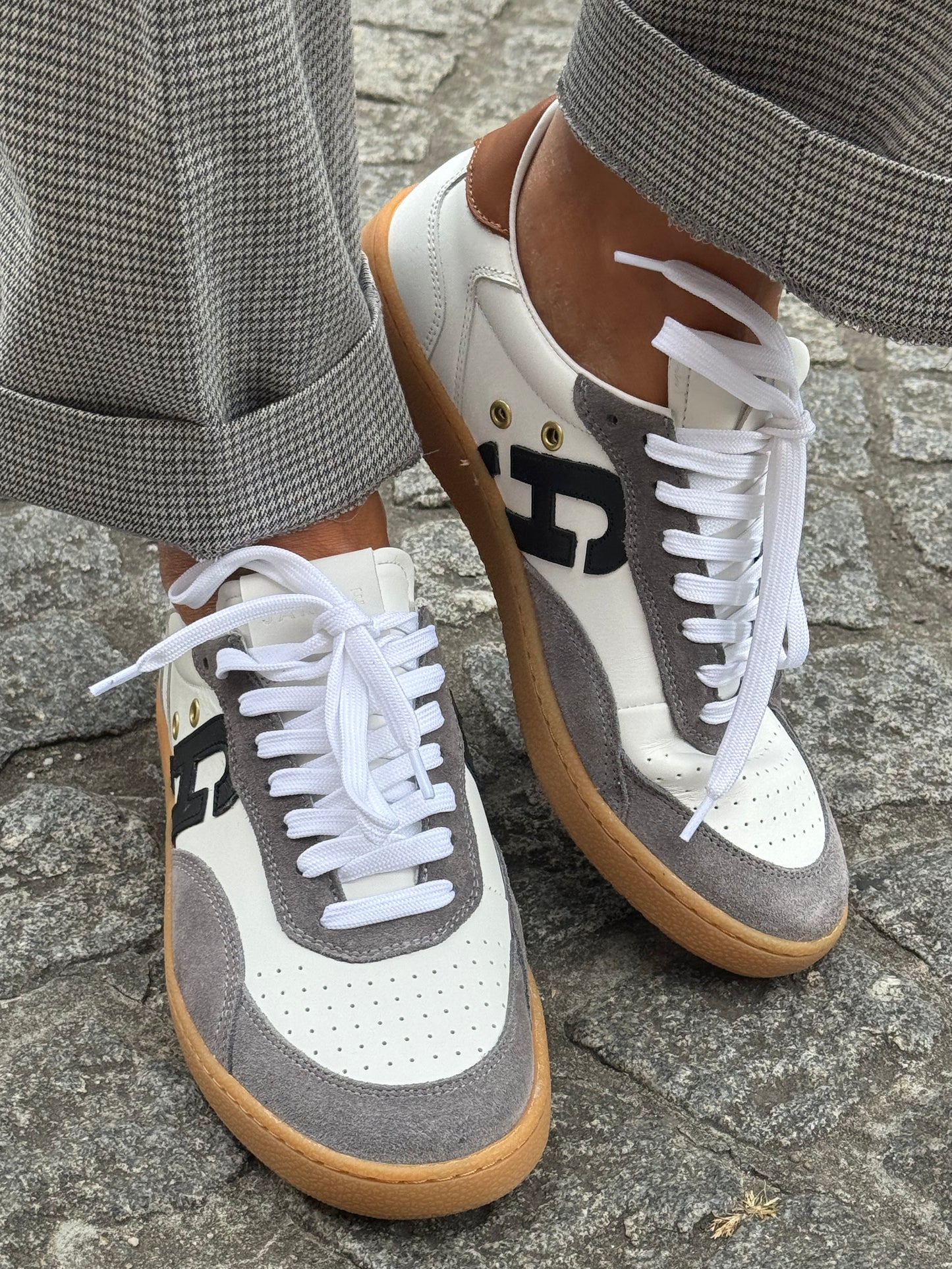 Janice Sneakers Stanley Grijs Camel Leer