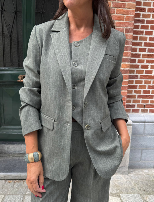 Liv The Label Blazer Millie Green Pinstripes