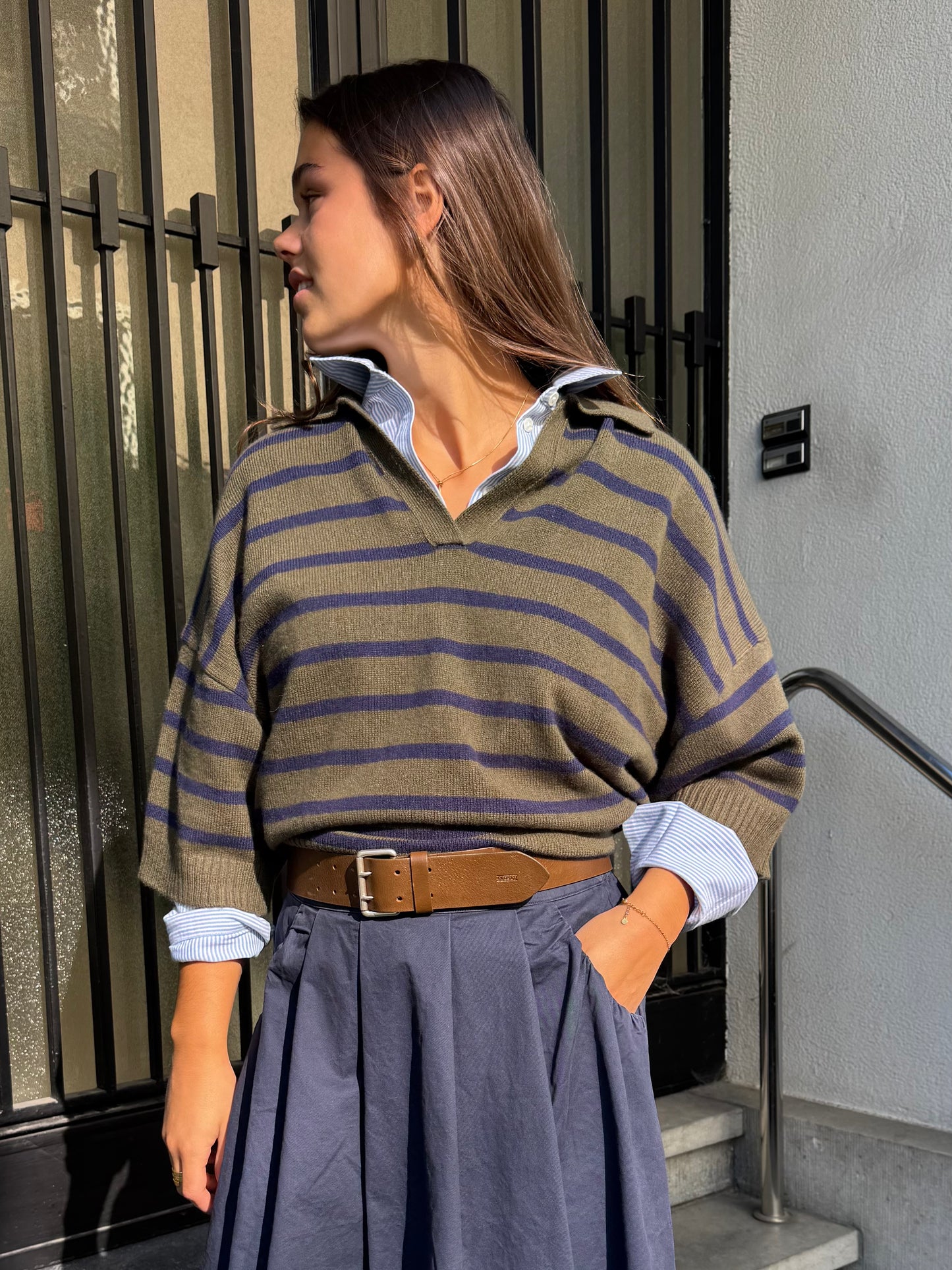 Zenggi Pull Polo Dawson Green/Blue Stripe