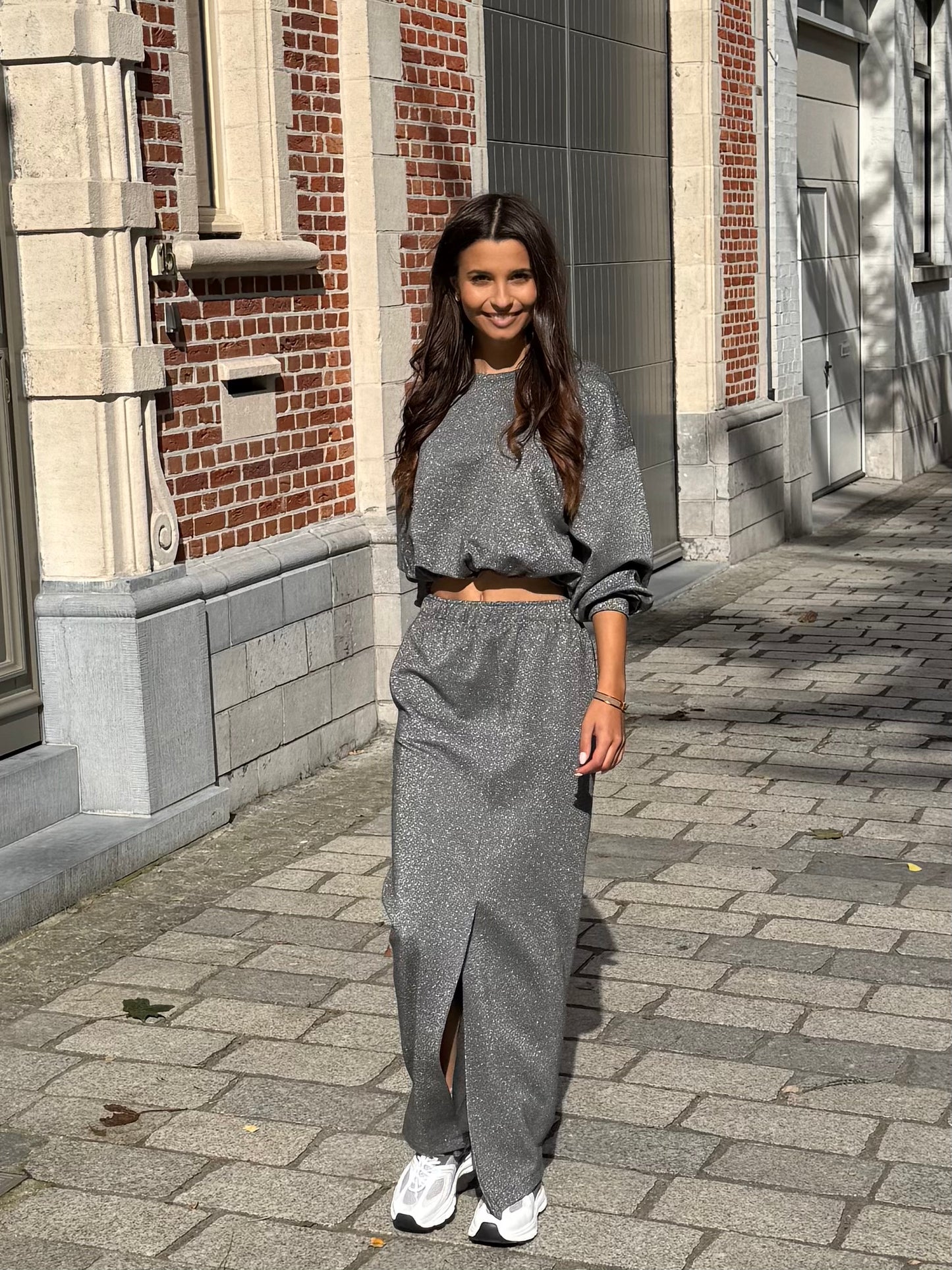 Eleh Rok Lang met Split Vooraan Grigio Scuro