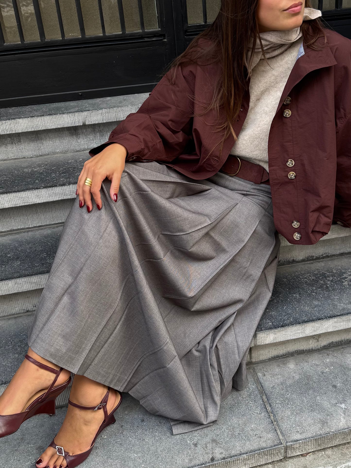 JCSophie Rok Paulette met Plooien Mid Grey