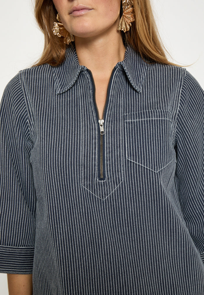 Minus Jurk Channi Dark Denim Stripe