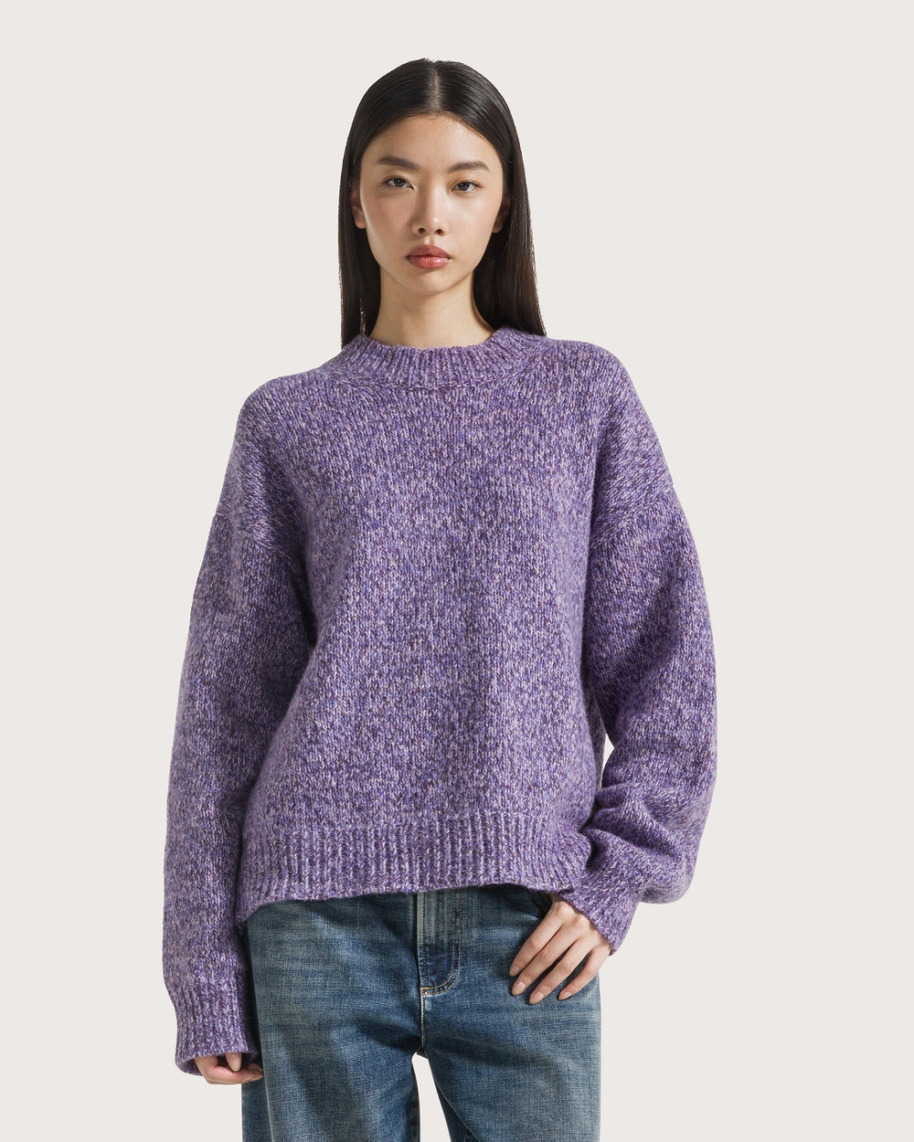 19.70 Pull Oversized Ronde Hals Paars/Bruin