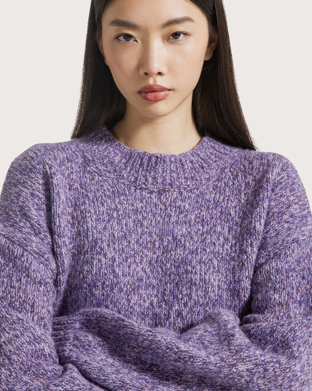 19.70 Pull Oversized Ronde Hals Paars/Bruin