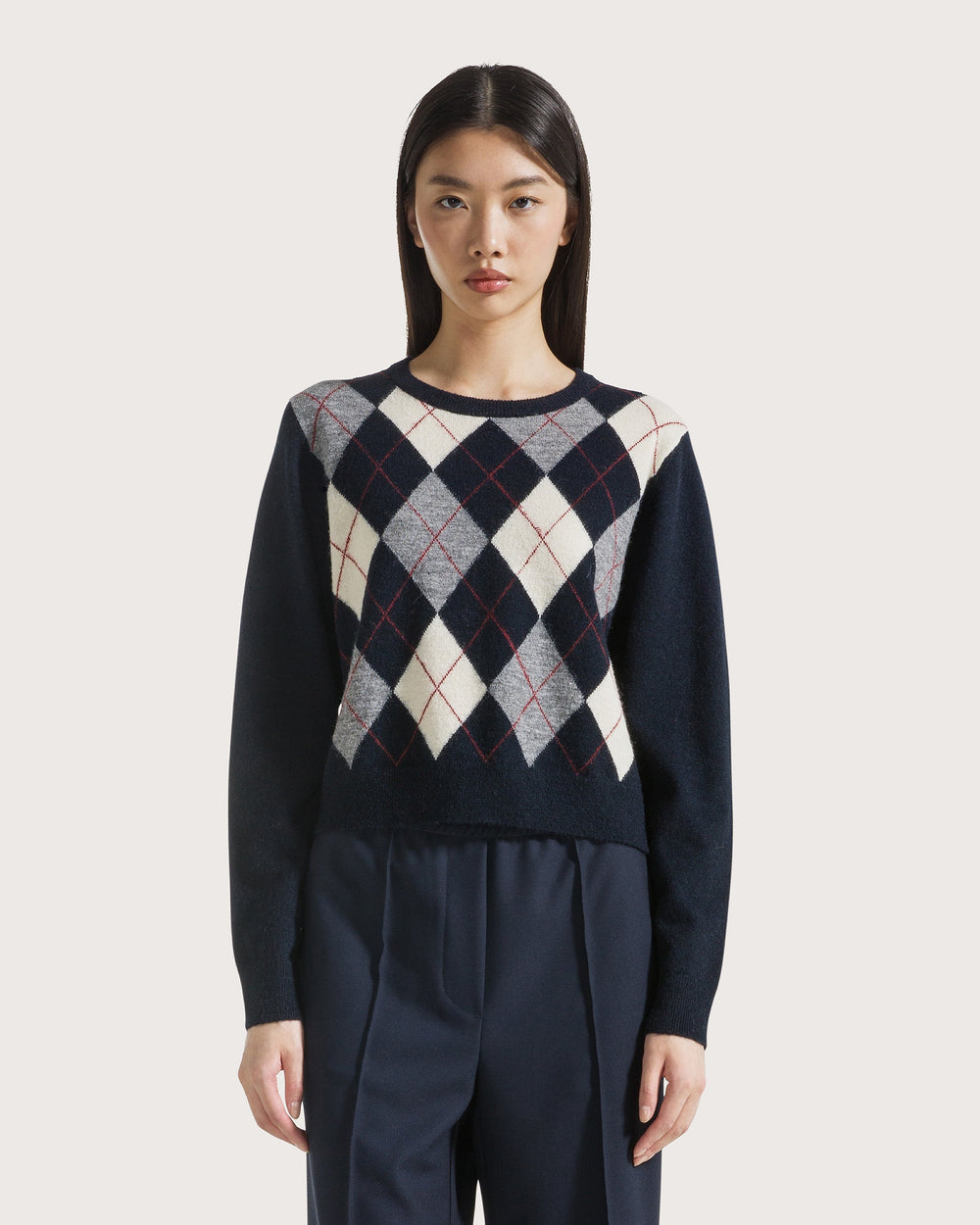 19.70 Pull met Ruitpatroon Donker Blauw