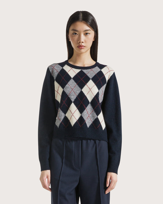19.70 Pull met Ruitpatroon Donker Blauw