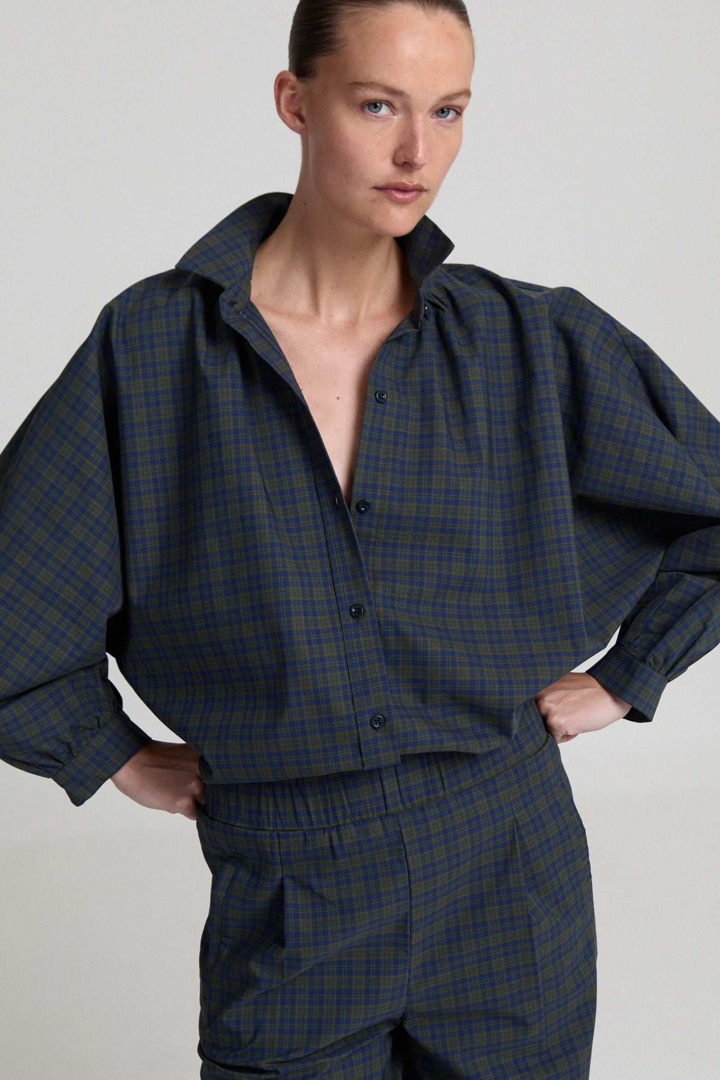 Liv The Label Bloes Oversized Miley Blue/Khaki Checked