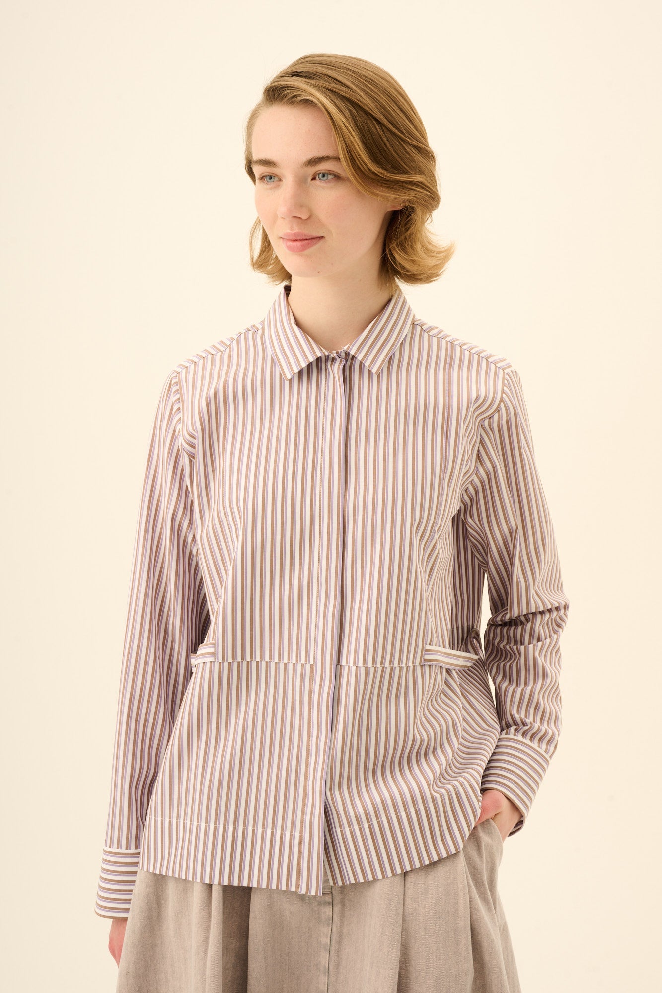 Rue de Tokyo Bloes Saloma Triple Stripe Brown Purple / White