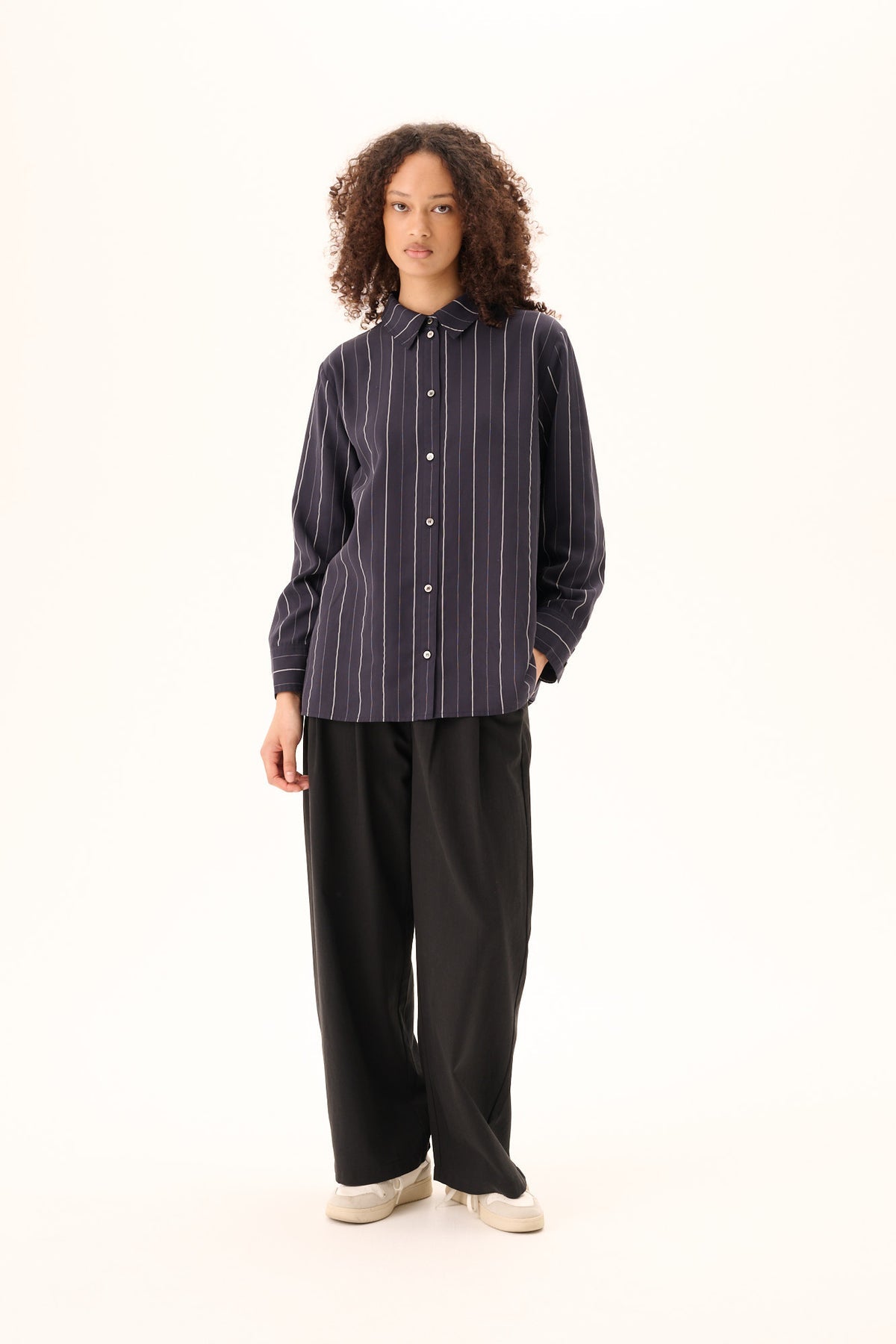 Rue de Tokyo Bloes Seira Striped Tencel Dark Navy Stripe