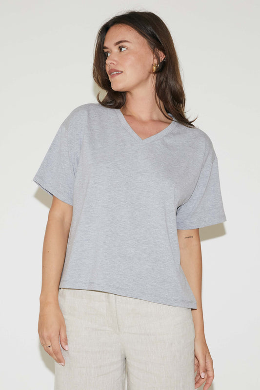 Re/Born T-Shirt V-Nek Veva Gray Melange