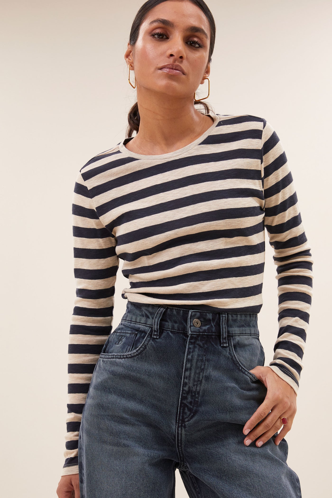 By-Bar T-shirt Basic Is Big Stripe Chalk