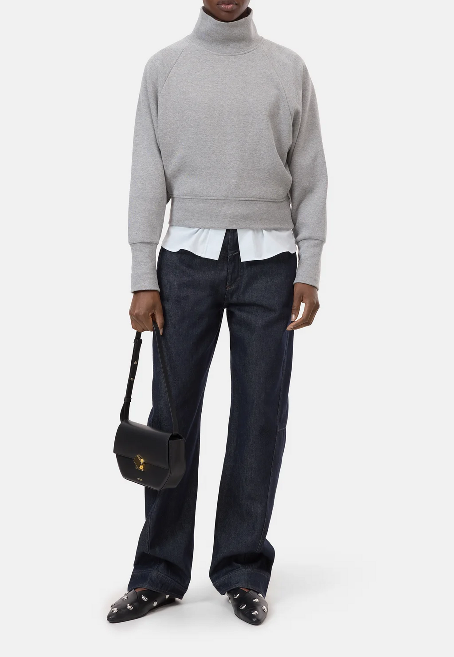 Closed Sweater Opstaande Kraag Licht Grijs