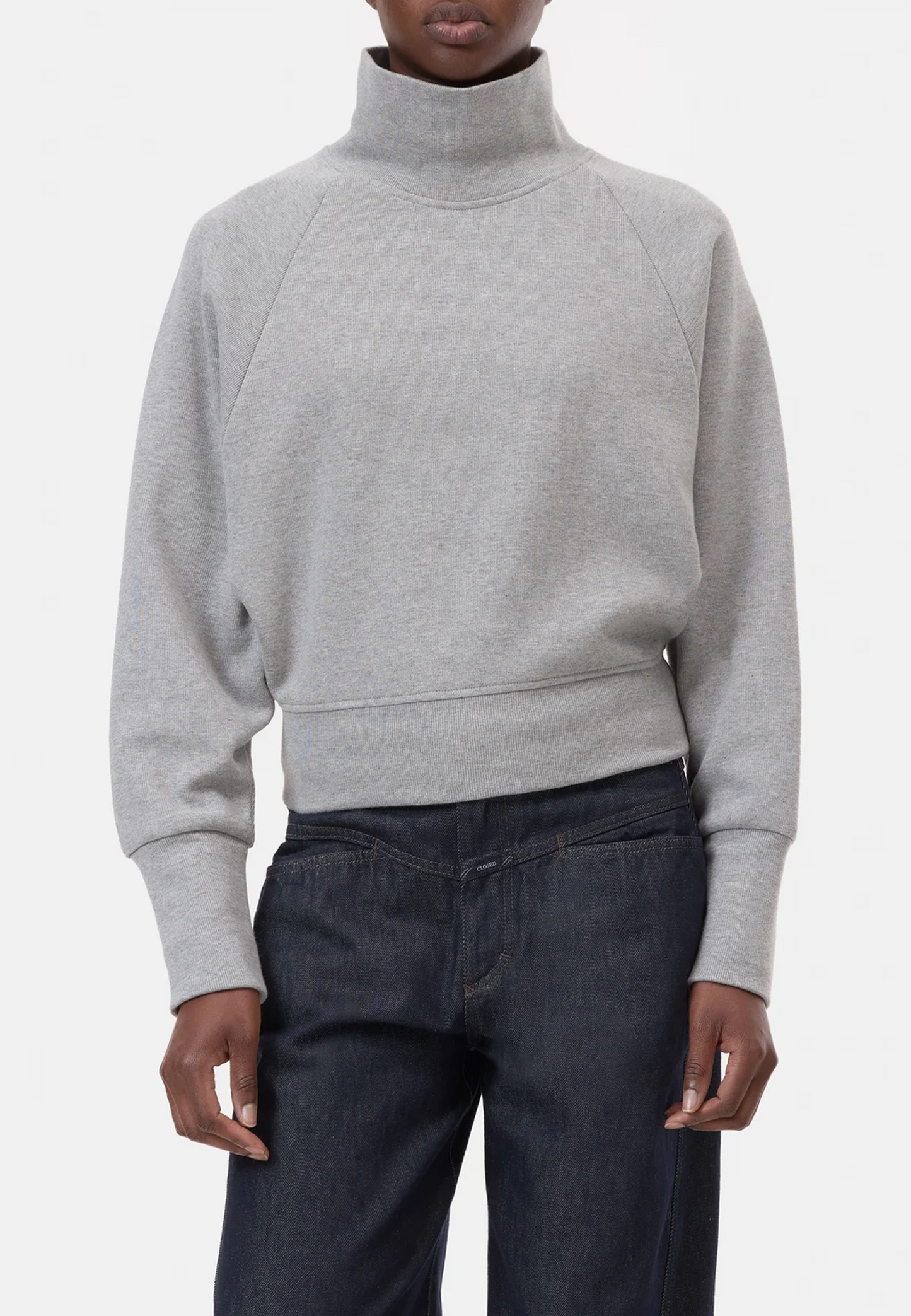 Closed Sweater Opstaande Kraag Licht Grijs