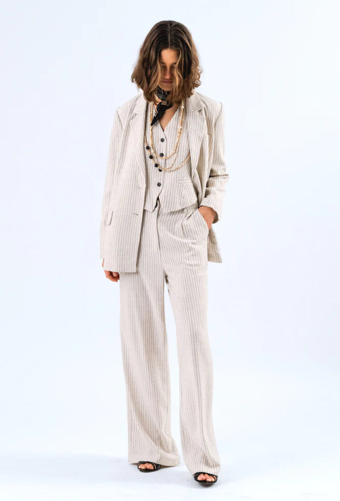 OUTLET Lolly's Laundry Broek Tyler Creme Streep Zwart