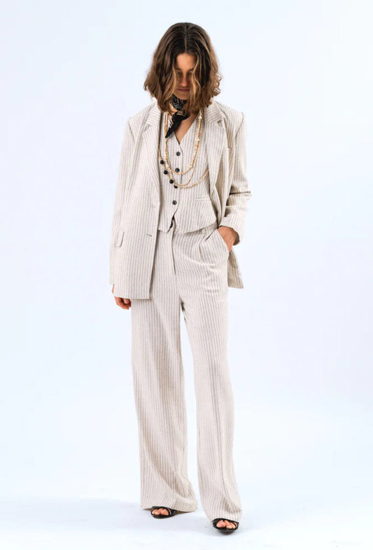 OUTLET Lolly's Laundry Broek Tyler Creme Streep Zwart