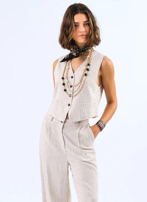 OUTLET Lolly's Laundry Broek Tyler Creme Streep Zwart